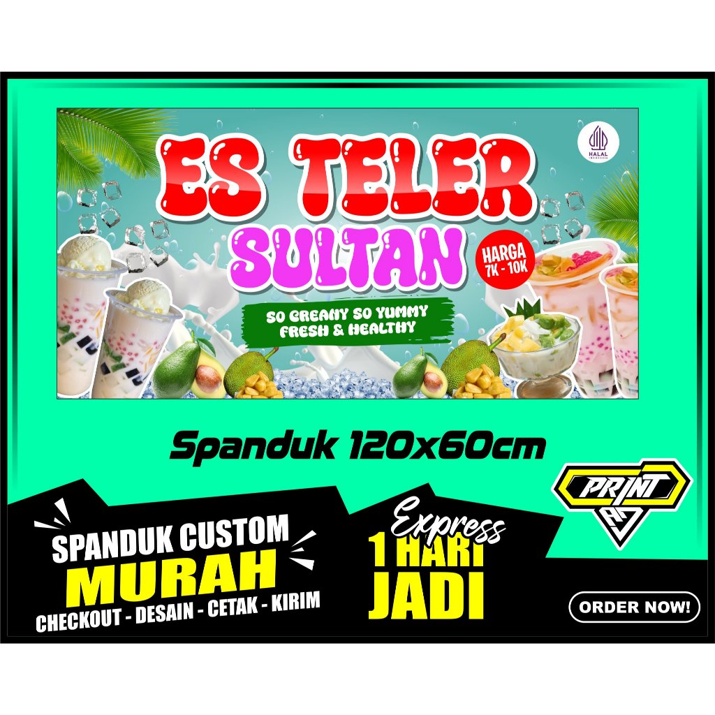 Spanduk ES TELER SULTAN VIRAL, Banner ES TELER SULTAN VIRAL Ukuran 120x60cm, COD / SpandukES TELER S