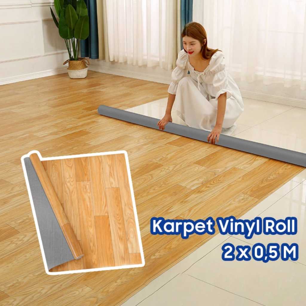 Karpet Lantai Vinyl Roll Gulungan Motif Kayu Ukuran Lebar 2Mtr x Panjang Per 50CM