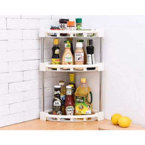 Rak Sudut 3 Tingkat / Siku Segitiga Pojok Susun Tempat Bumbu Dapur Peralatan Kamar Mandi Sabun Organ