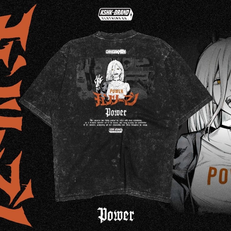 Kaos T Shirt Oversize Washed Power Chainsawman