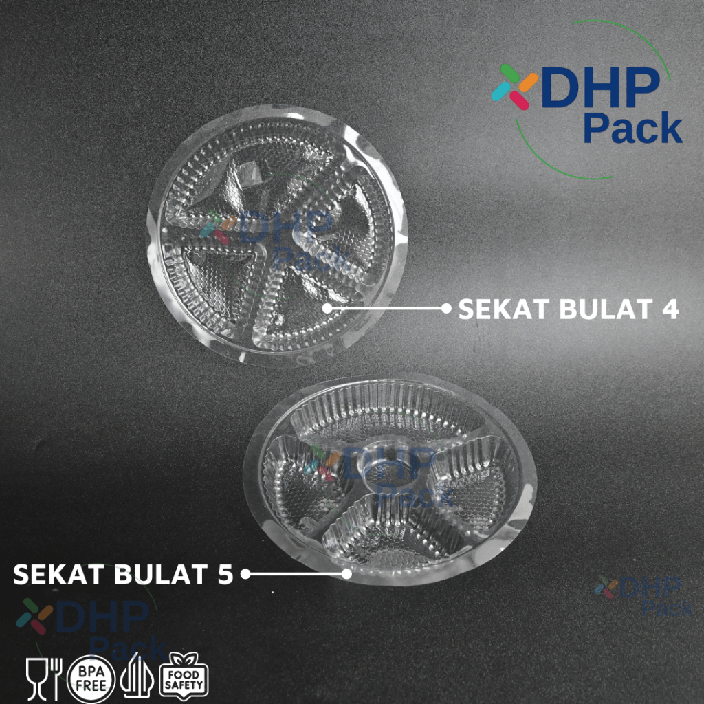 Mika bulat  Bening Sekat 4 dan sekat 5 Bulat Untuk Dus Nasi Ukuran 19 CM , FOOD GRADE isi 50 pcs