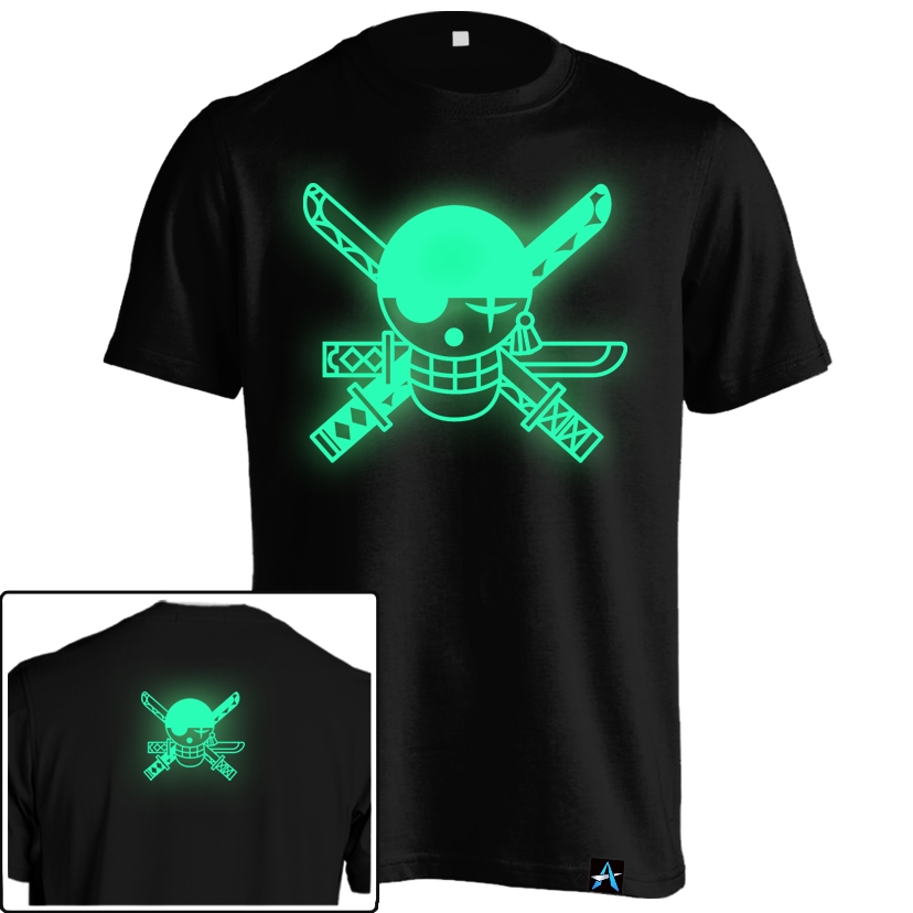 Kaos Anime One Piece Glow in the Dark ANM-112 Baju Roronoa Zoro Hitam