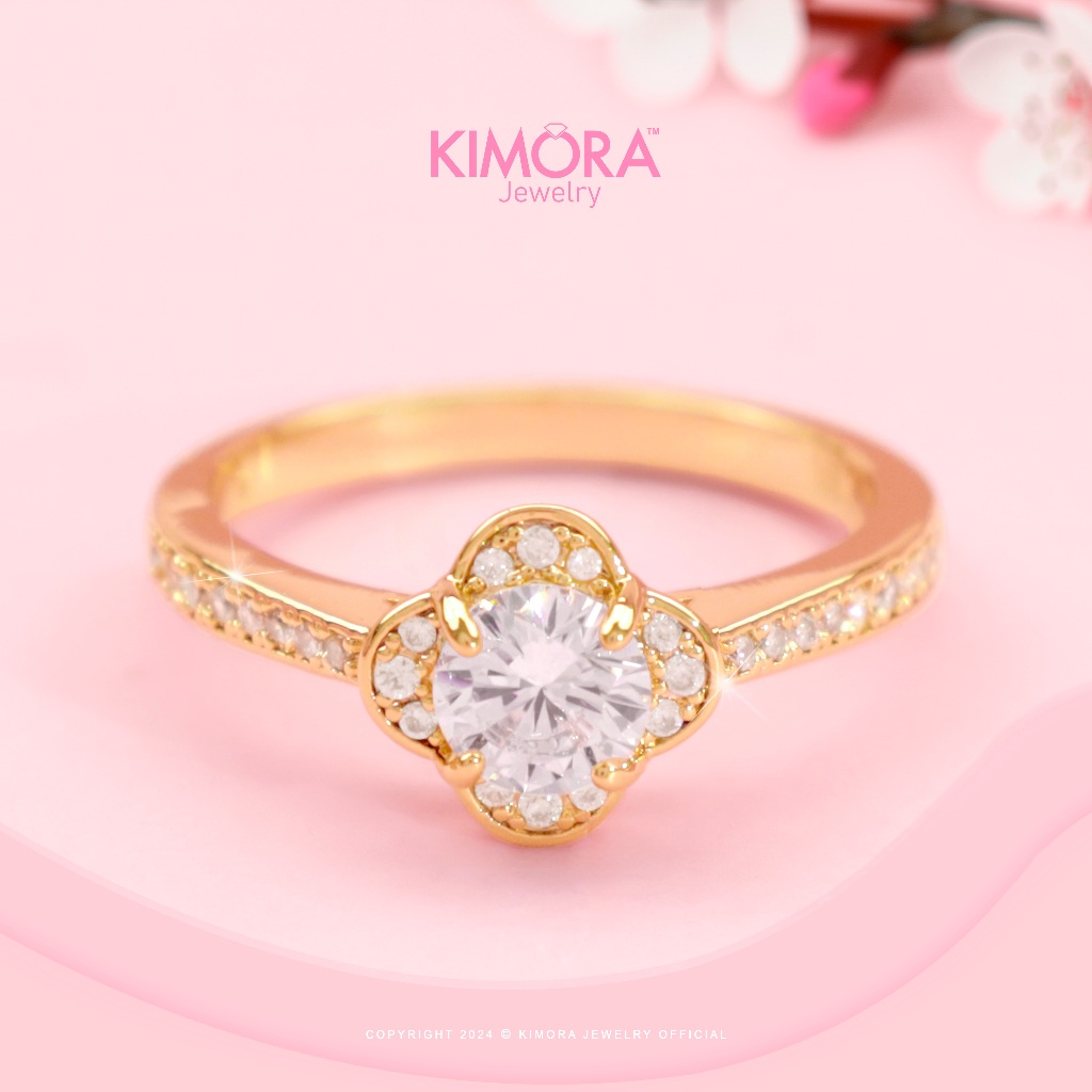 Kimora - Cincin Rhodium Wanita Flower Sakura Gold Plated 18k Cnr489
