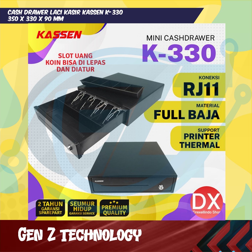 Cash Drawer LACI KASIR KASSEN K-330BR / K-330 / K330BR Black 5 coins 4 bill RJ11