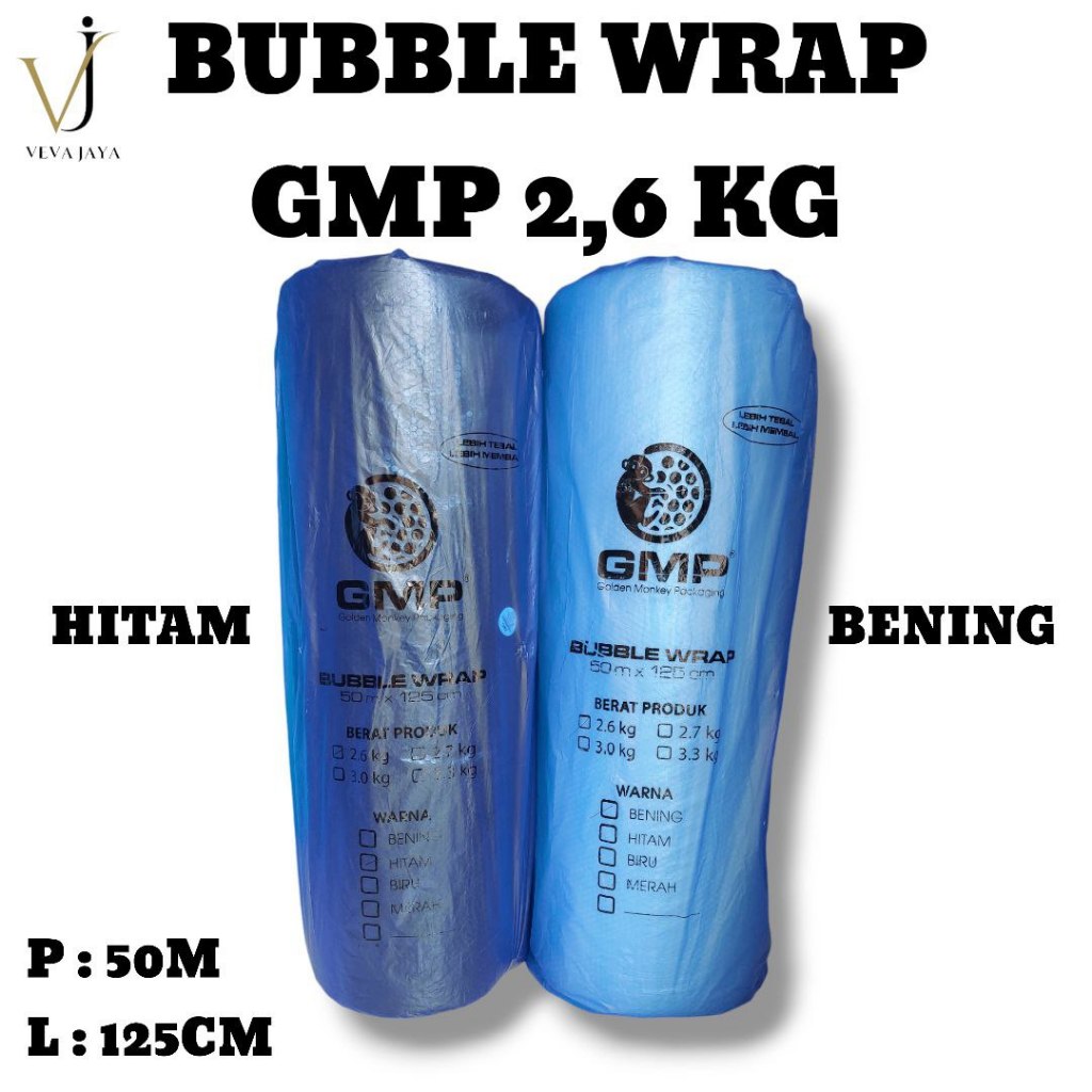 

Bubble wrap hitam bening tebal merk GMP berat 2,6 kg