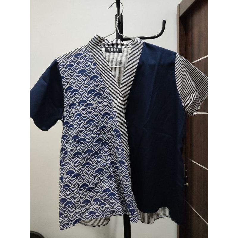 Baju Batik Wanita Biru Tua FREE Kaos Biru Muda