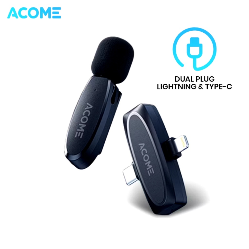 Microphone Wireless Clip On Acome AWA-V7B Dual Plug Lightning dan Type C