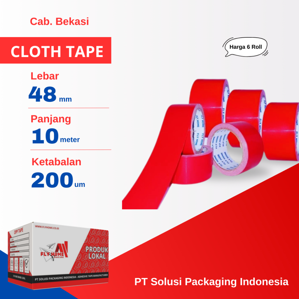 

FLYHOME 6Roll Lakban Jilid/Kain Merah 48x10M 2inchi Cloth Tape 10 meter