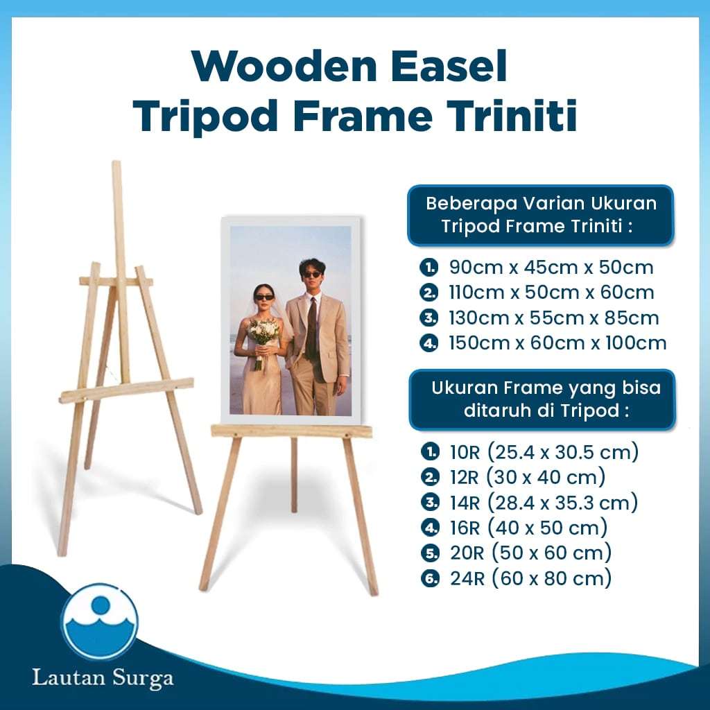 

Tripod Standing Frame Foto Kayu Jati Belanda Stand Easel Wooden Lukis Penyanggah Foto, Bingkai, Whiteboard, Akrilik, Papan Bunga