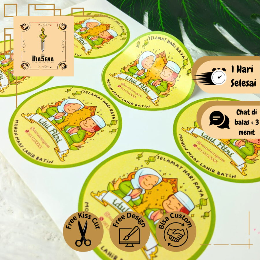 

5-8 Cetak Sticker Label Bulat Idul Fitri Stiker Lebaran Toples Label Kue