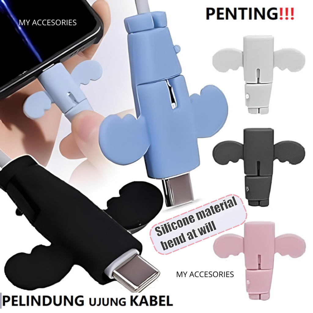 CUTE Angel WING Pelindung Ujung Kabel Data USB C TYPE C MICRO USB Android iPhone Cable Protector Lin