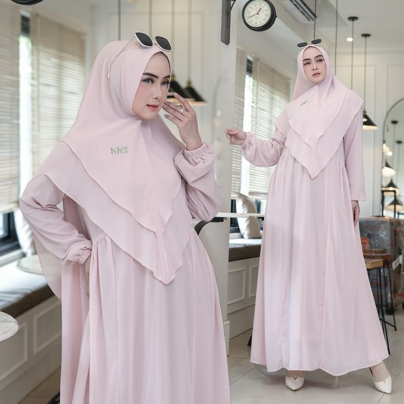 Gamis Anisa set Khimar syari/gamis ceruti polos/gamis ceruti premium