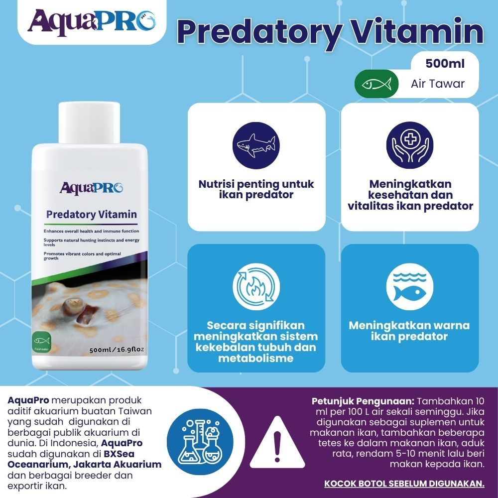 AquaPro Predatory Vitamin 500ml/16.9 floz Vitamin Ikan Predator