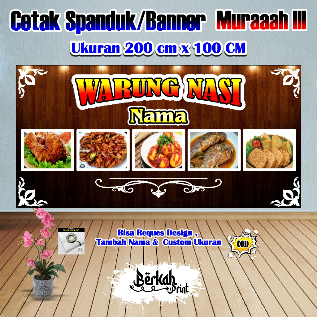 Spanduk Banner Warung Nasi Ukuran 2 meter x 1 meter