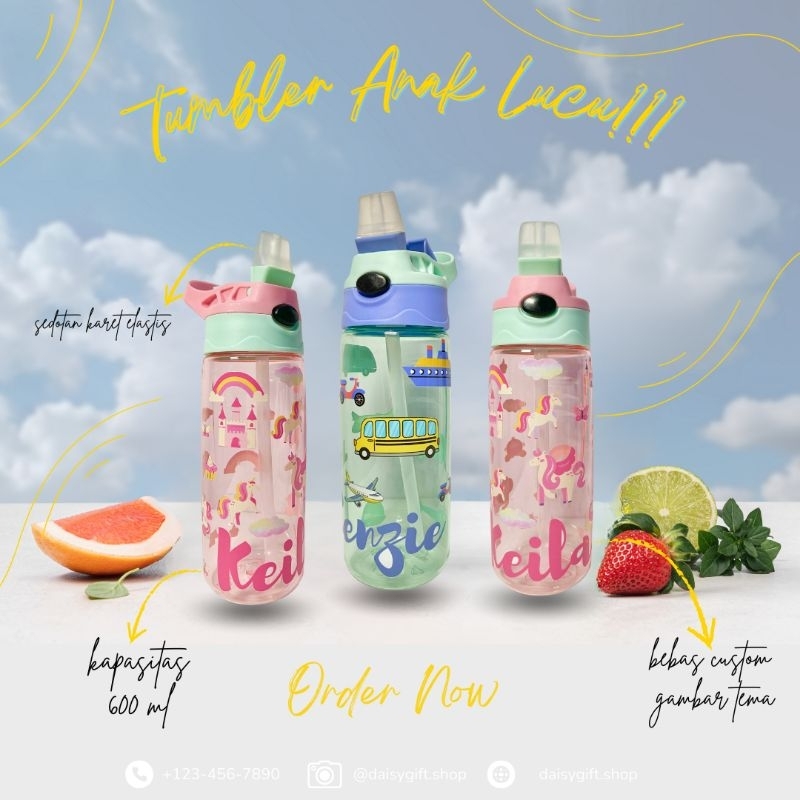 Botol Minum Anak Custom / Botol Minum Anak Lucu / Tumbler Custom Botol 1 Liter / Tumbler Tema Lucu /