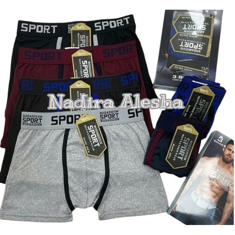 [1Box] Boxer Sport Celana Dalam Pria isi 3pcs Bodasidun