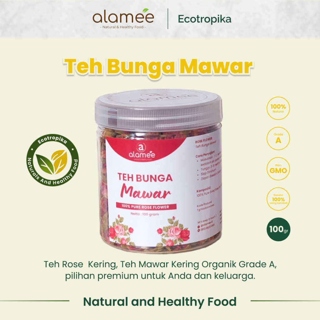 

Teh Bunga Mawar Rose Flower Tea Organik Kering Dried Siap Minum Seduh Kualitas Premium Kemasan 100gr