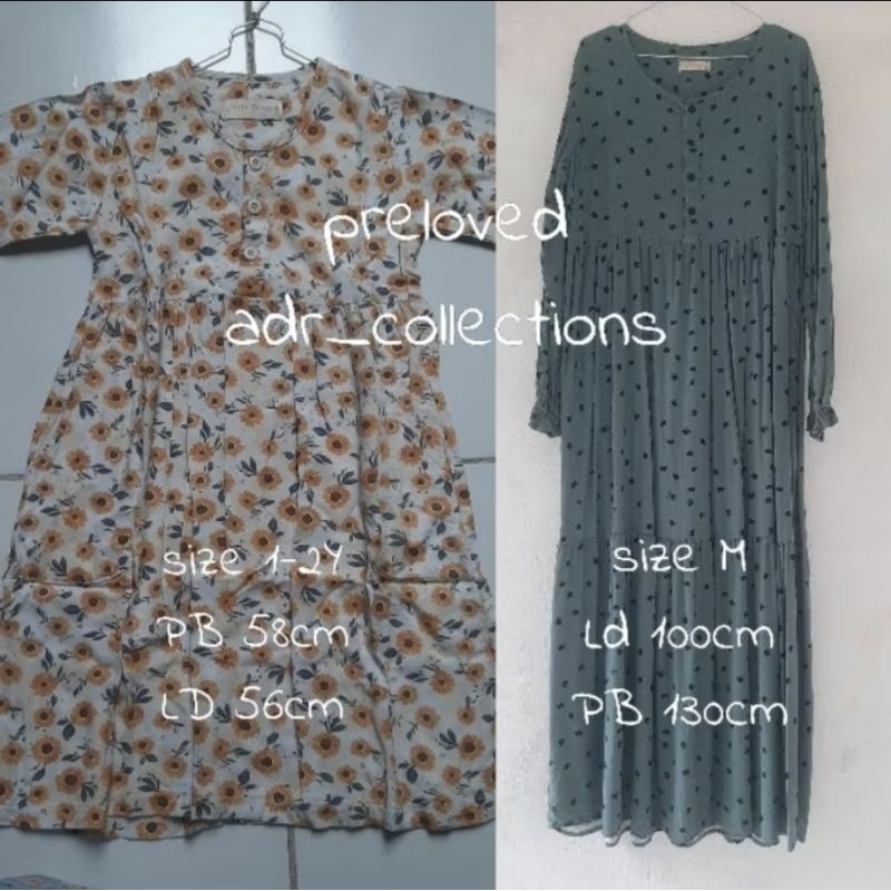 preloved nightgown ditsy cat teal size M untuk size S nyusut