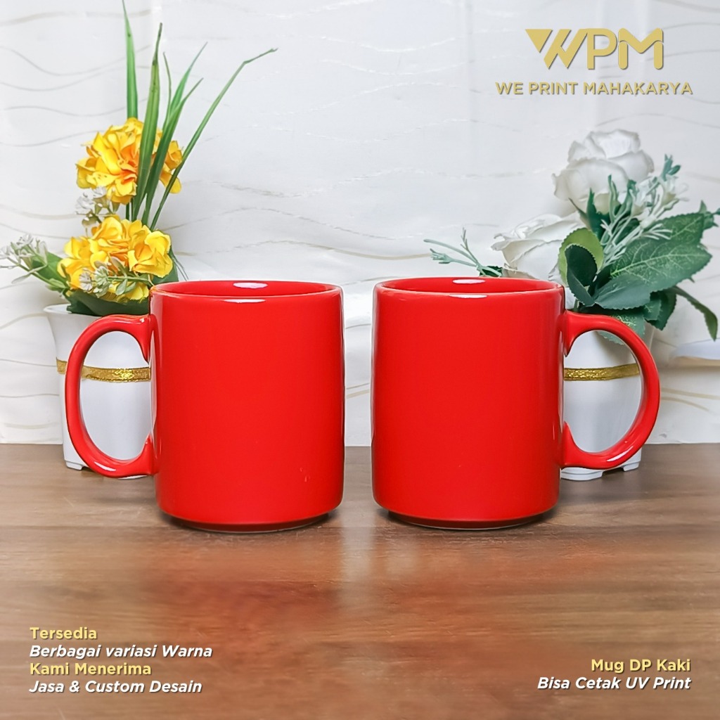 MUG POLOS WARNA MERAH BIRU NON COATING