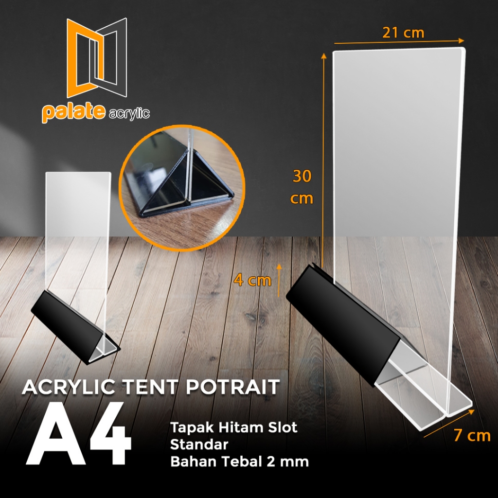 Tent Holder A4 / Tent Card / Nomor Meja Alas HItam Kaki Segitiga