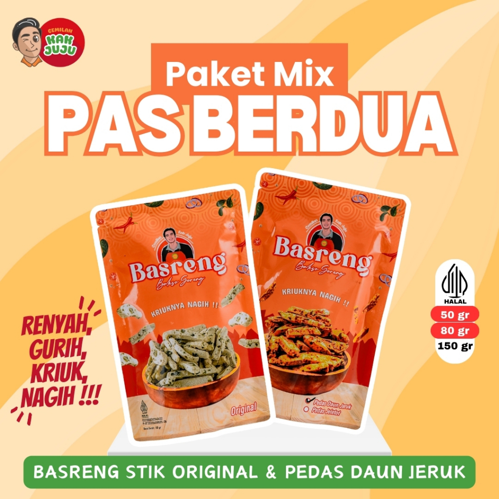 

BASRENG STIK | PAKET PAS BERDUA ORIGINAL & PEDAS DAUN JERUK | 50GR ATAU 80GR | CEMILAN KAK JUJU