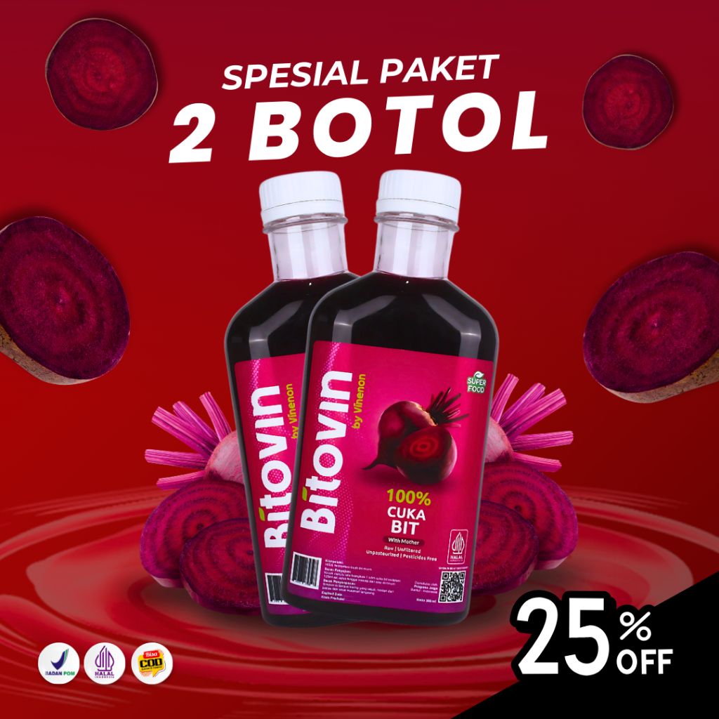 

Bitovin Paket 2 Botol - Cuka Buah Bit 100% Asli - Herbal Alamiah Atasi Jantung Koroner Dan Anemia