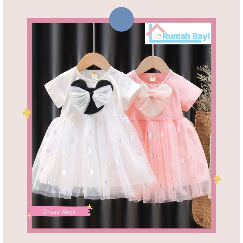 Dress minnie mouse anak 1-6th pink putih tutu gaun import katun casual polos SHP34