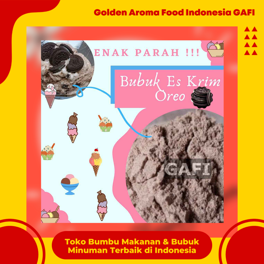 

GAFI Food Bubuk Eskrim Rasa Cookies & Cream 1 Kg Murah Lezat Halal Praktis, Cookies & Cream Ice Cream Powder 1 Kg