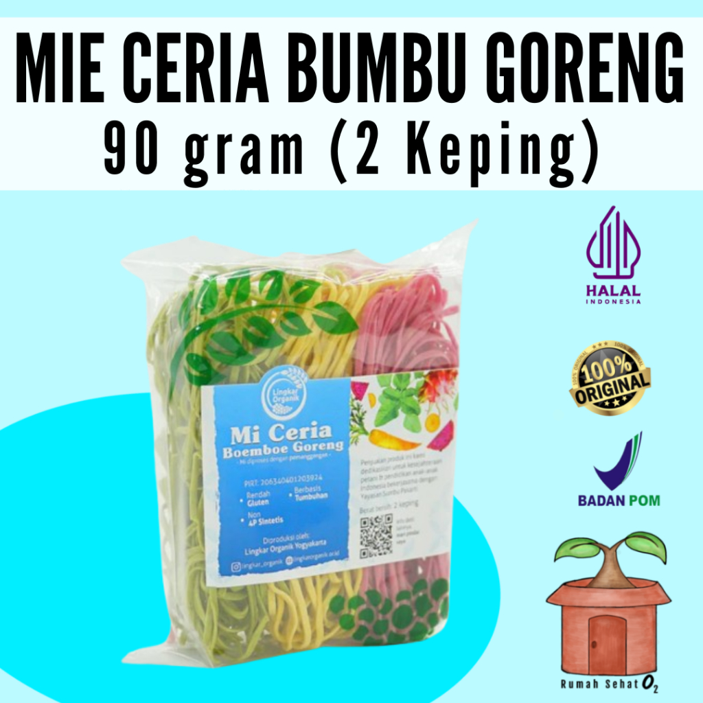 

Mie Mi Ceria Lingkar Organik Bumbu Goreng 90 gram 2 Keping Tepung Mocaf Wortel Bayam Hijau Buah Naga