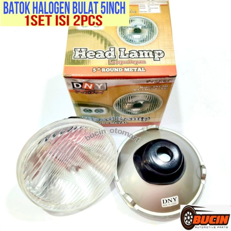 HEAD LAMP HALOGEN H4 BULAT 5INCH / LAMPU DEPAN KENDARAAN (1SET ISI 2PCS)