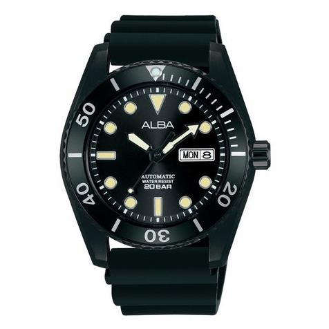 JAM TANGAN PRIA ALBA AL4297 AUTOMATIC MECHANICAL RUBBER STRAP BLACK DIAL ORIGINAL