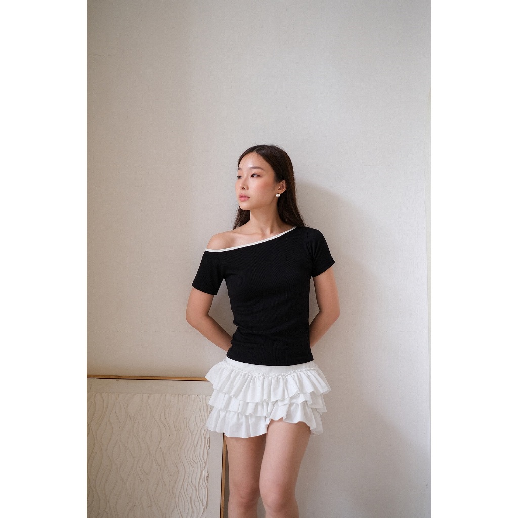 Short Sleeve Stacy One Shoulder Top