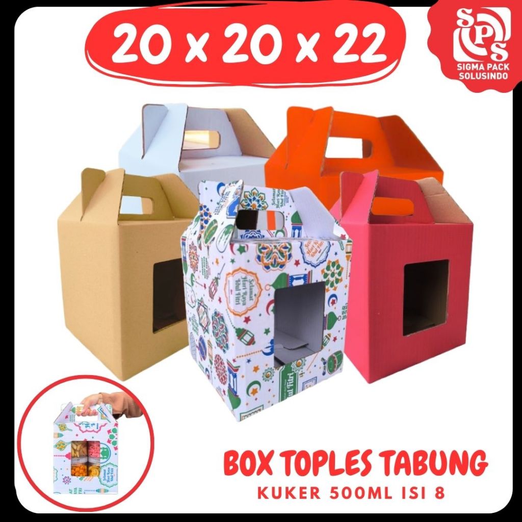 

Box 20x20x22 Jinjing (KUKER TOPLES JAR 500ml ISI 8) Kardus Idul Fitri Lebaran Hampers/Ied Mubarak/Box Boneka/Hampers Kue Kering