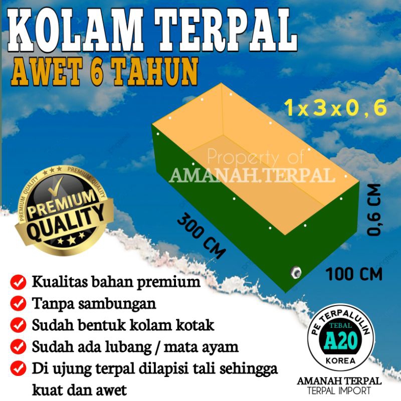 Terpal Kolam Terpal Ikan Kotak A20 Korea 100x300x60 / 300x100x60 / 1x3x0,6 / 3x1x0,6 Kolam Terpal Mu