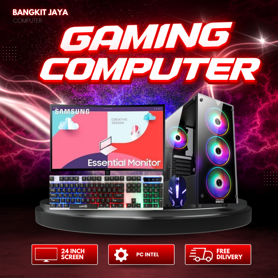 Pc Gaming Fullset Core i5 6400 Ram 8GB HDD SSD GTX 1650 Monitor 24 Inch komputer gaming fullset