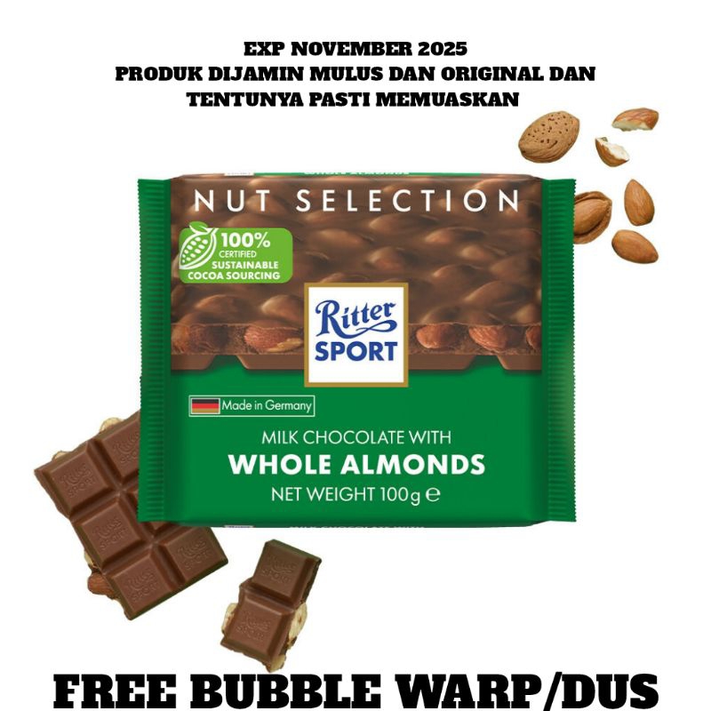 

ritter sport chocolate 100gr whole almond spesial diskon big promo shopee mantul gajian sale