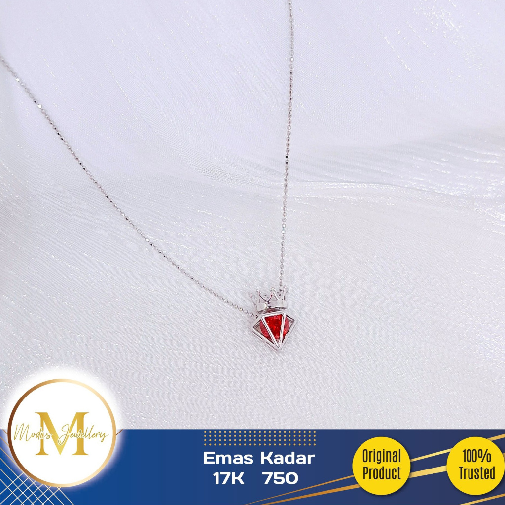 MODIS JEWELLERY - Kalung BirthStone Merah Biji Lada Putih - Emas 17k  750