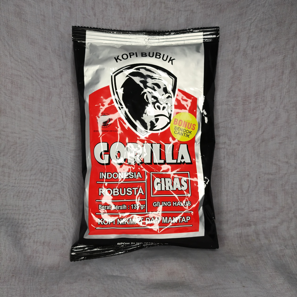 

Kopi Bubuk Tubruk 135 Gram Gorilla Merah Murah Giras Java Robusta Murni Gilingan Halus Warkop