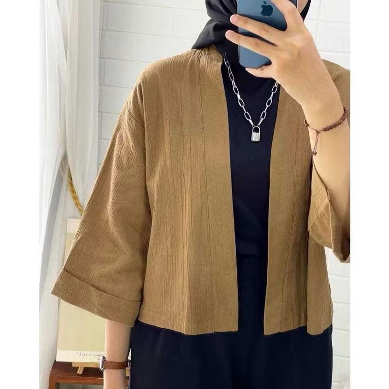 Crop Outer Kardingan Oversize Ld120 Atasan Wanita Hijab Muslimah Kekinian Lengan 3/4 Cod