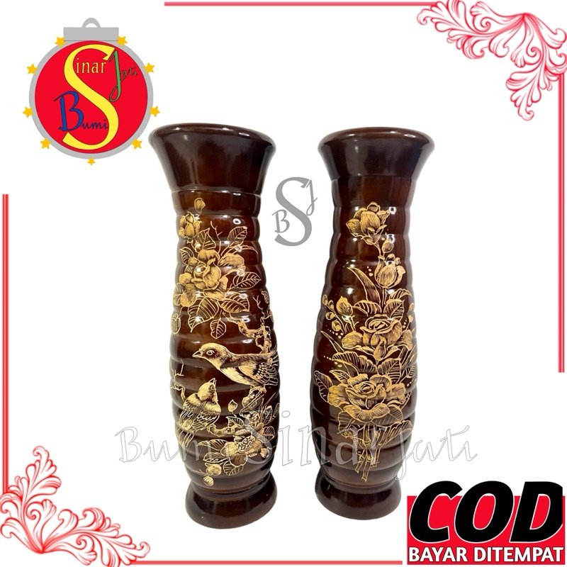Pot Bunga Kayu Jati - Tempat Payung - Guci Kayu Jati - Vas Ulir Tempat Bunga Kayu Jati Asli - Vas Ka