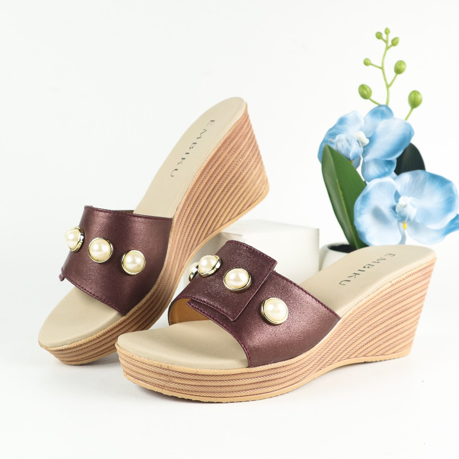 EMBIKU SANDAL WEDGES WANITA - SANDAL KULIT WANITA WEDGES 7 CM - SANDAL WEDGES KULIT GARUT