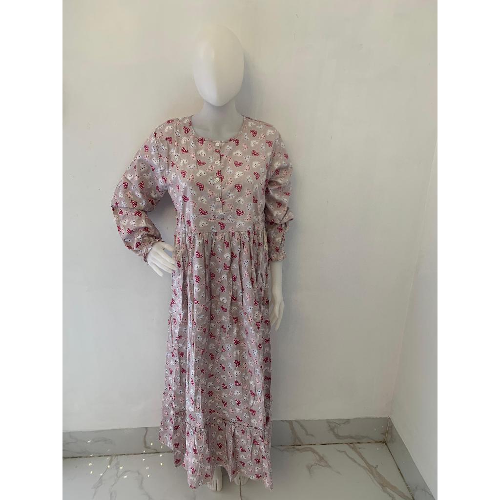 Gamis katun jepang premium motif bunga model tangan kembang