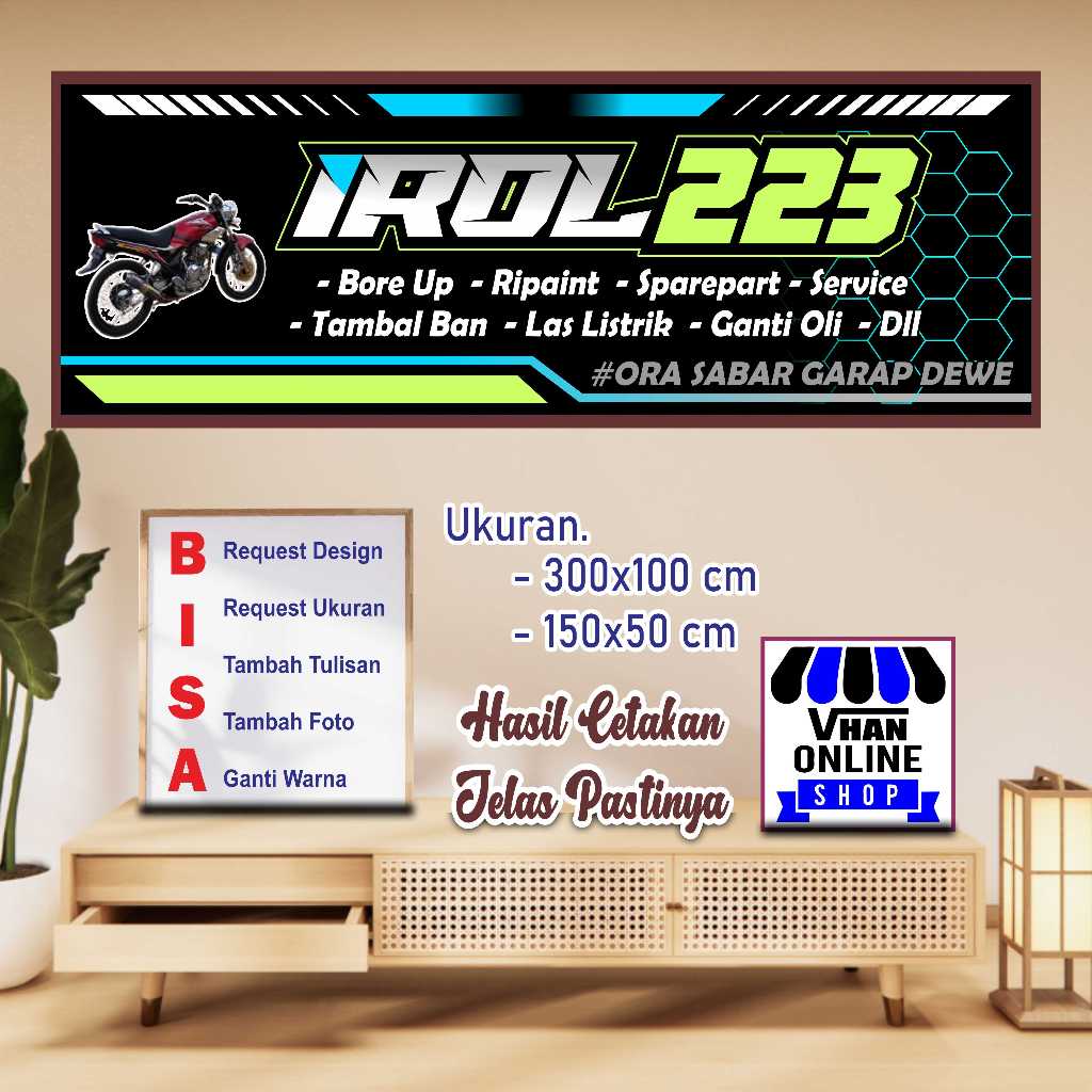 Cetak Banner Spanduk Bengkel Motor Dan Toko Aksesoris motor Bahan Bagus