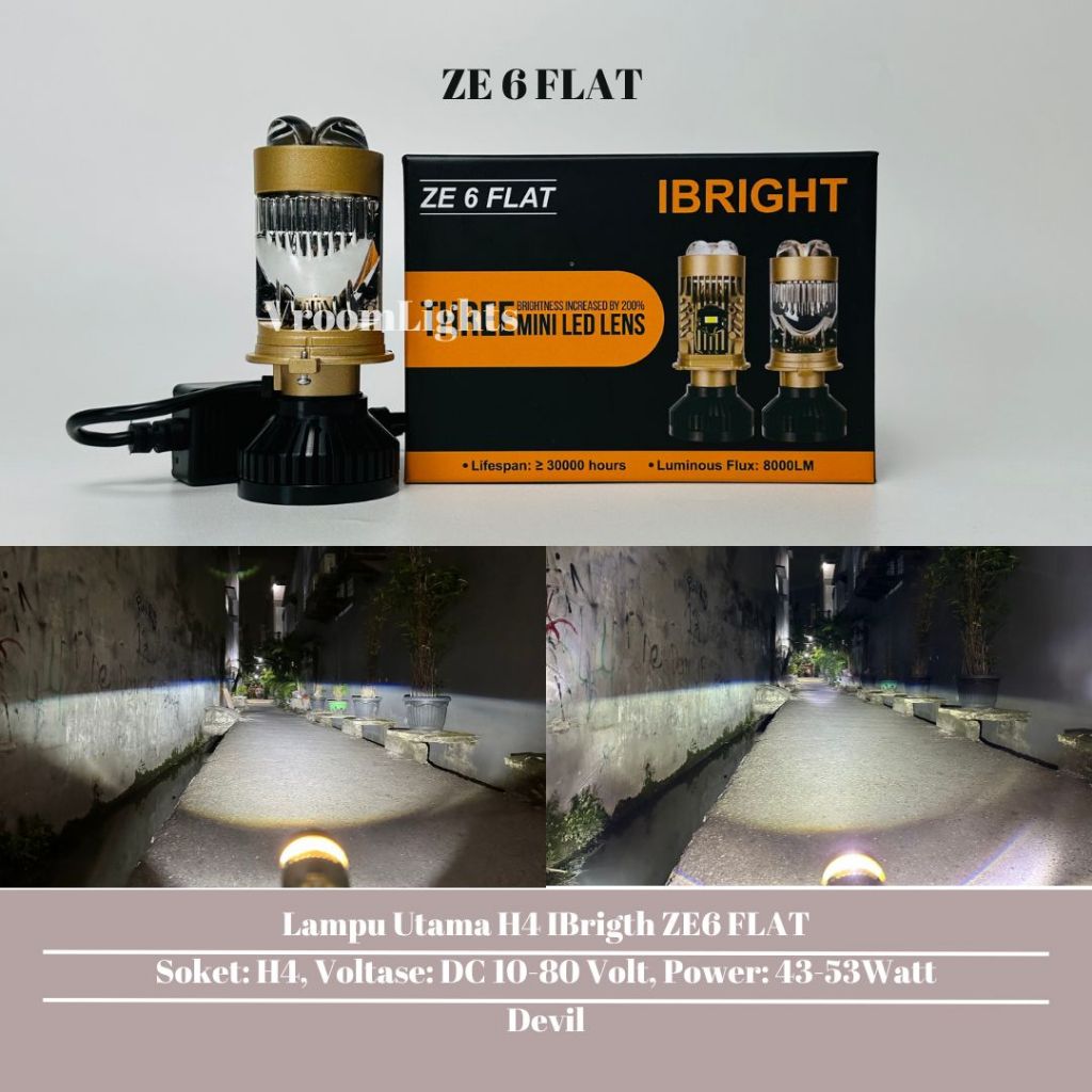 IBRIGHT Tipe ZE6 FLAT & RHD Lampu Uama H4 LED Plus Laser