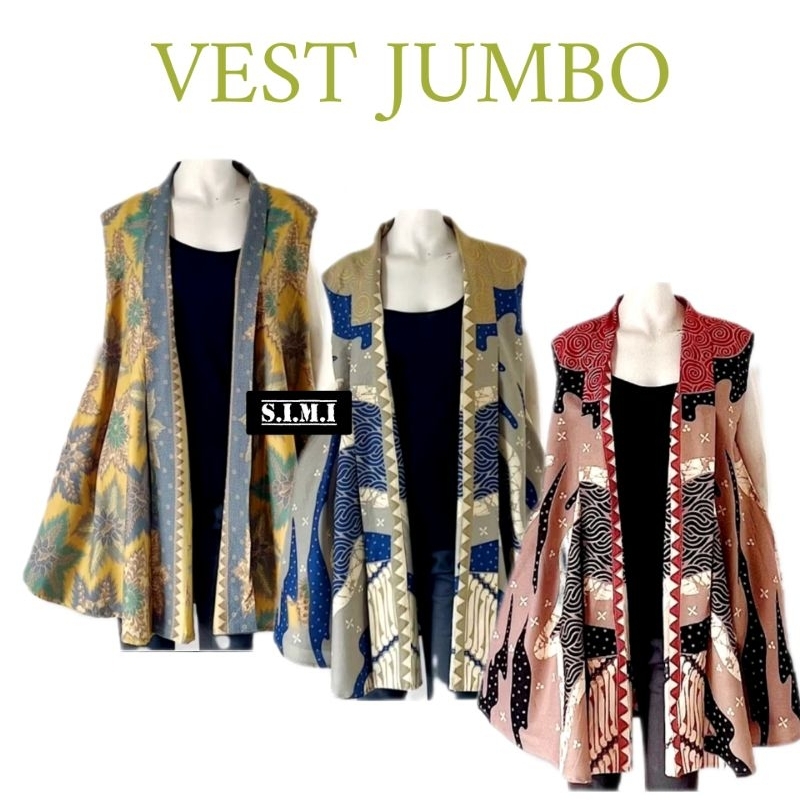 SIMIFASHION Long Cardi Jumbo tanpa lengan (outer) motif batik ORI