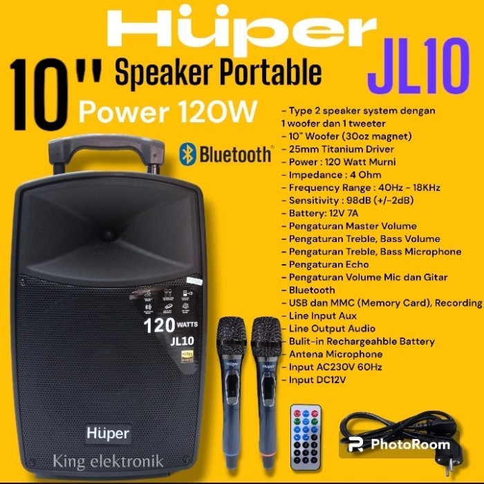 Speaker portable 10 inch huper JL10 120 watt original (Packing Kayu)