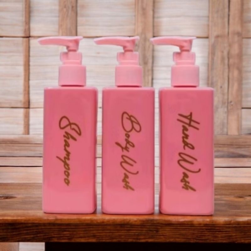 BOTOL PUMP 250ML KOTAK PINK PUMP CLIP FREE STIKER CUTTING GOLD / BOTOL SABUN CAIR PUMP REFILL 250 ML