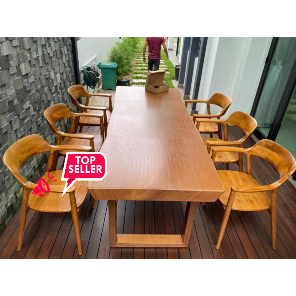 Set Meja Makan Kayu Trembesi Utuh 6 Kursi Jati Minimalis Modern