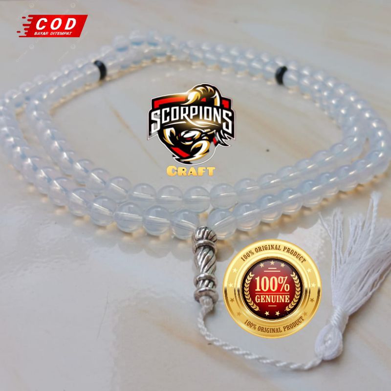 TASBIH BATU GIOK PUTIH SALJU ACEH ASLI BUTIRAN 8MM ORIGINAL