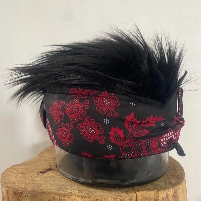 Blankon batik premium bergaris 100% udeng rambut palsu pria dewasa